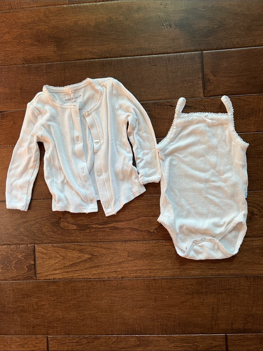 Posh Peanut White Ribbed Cardigan & Onesie Set